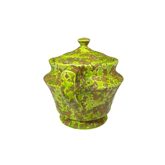 Vtg 70s Acid Green Psychadelic Splatter Mold Made Hand Painted 7" Ceramic Teapot - Picture 6 of 9